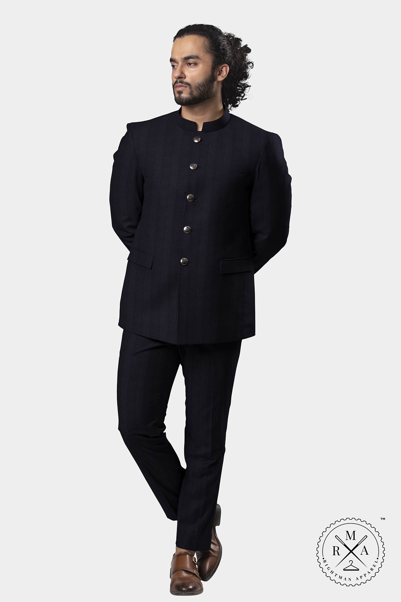 Black contrast lining Jodhpuri Suit SU304